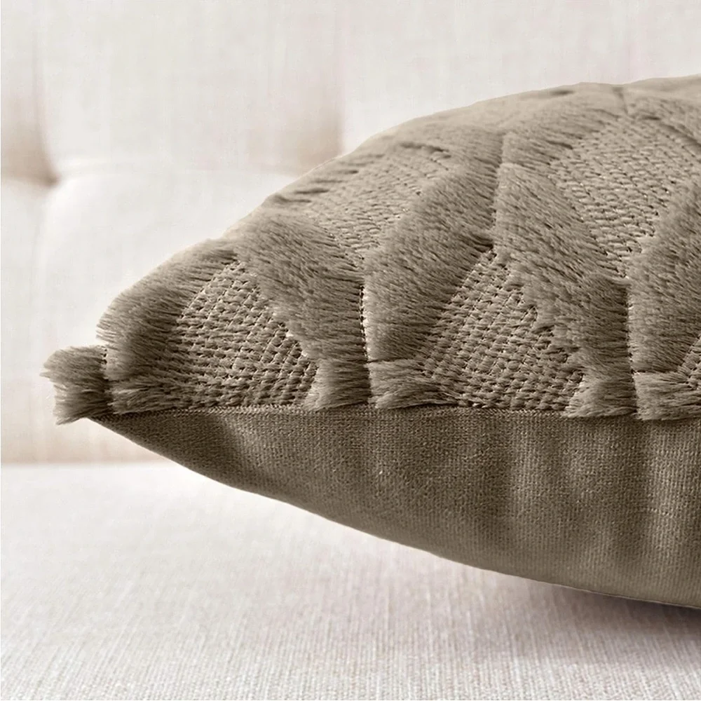 Brown Farmhouse Cute Pillow Cover Furry Faux Luxury Soft Warm Pillow Case Set